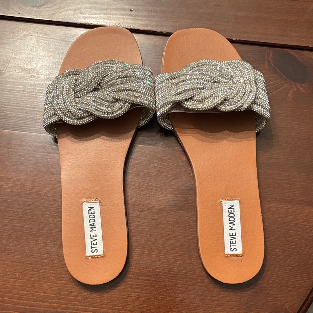 Steve Madden Glittering Silver and Tan Sandals